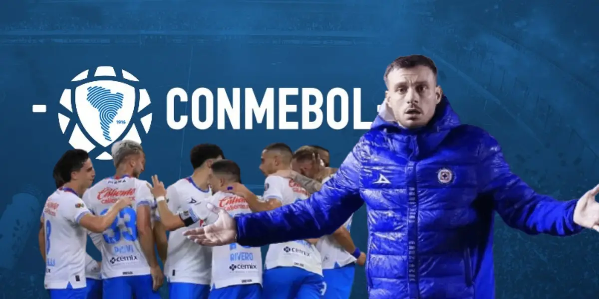 Martín Anselmi con brazos abiertos y jugadores de Cruz Azul/Foto Reporte índigo.