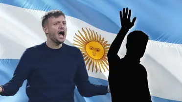 Martín Anselmi gritando y silueta de hombre con la mano alzada/ Foto El Mundo.