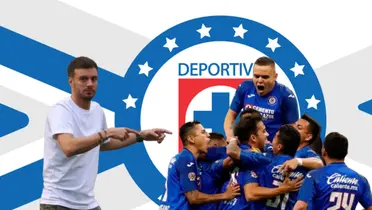 Martín Anselmi señalando y jugadores de Cruz Azul celebrando/Foto GetWallpapers.com