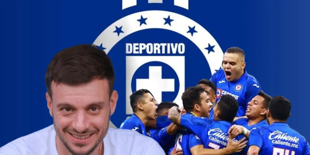 Martín Anselmi sonriendo y jugadores de Cruz Azul celebrando/ Foto Pinterest