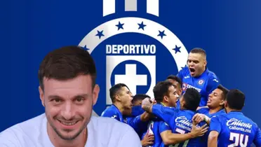 Martín Anselmi sonriendo y jugadores de Cruz Azul celebrando/ Foto Pinterest