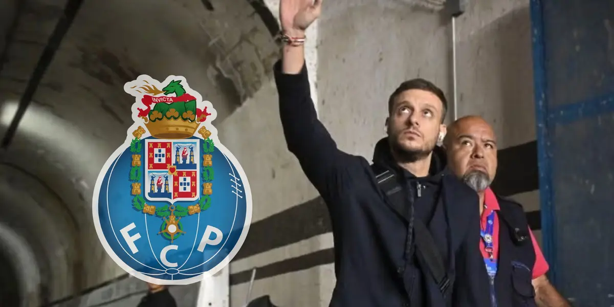 Martín Anselmi y escudo del Porto/Foto Récord.