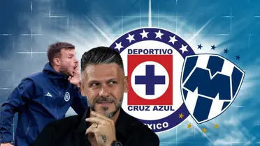 Martín Demichelis, Martín Anselmi y escudos de Cruz Azul y Rayados/Foto Flacofblogspot.com