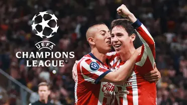 Mateo Chávez celebrando y logo de Champions League/Foto Rebaño Pasión.