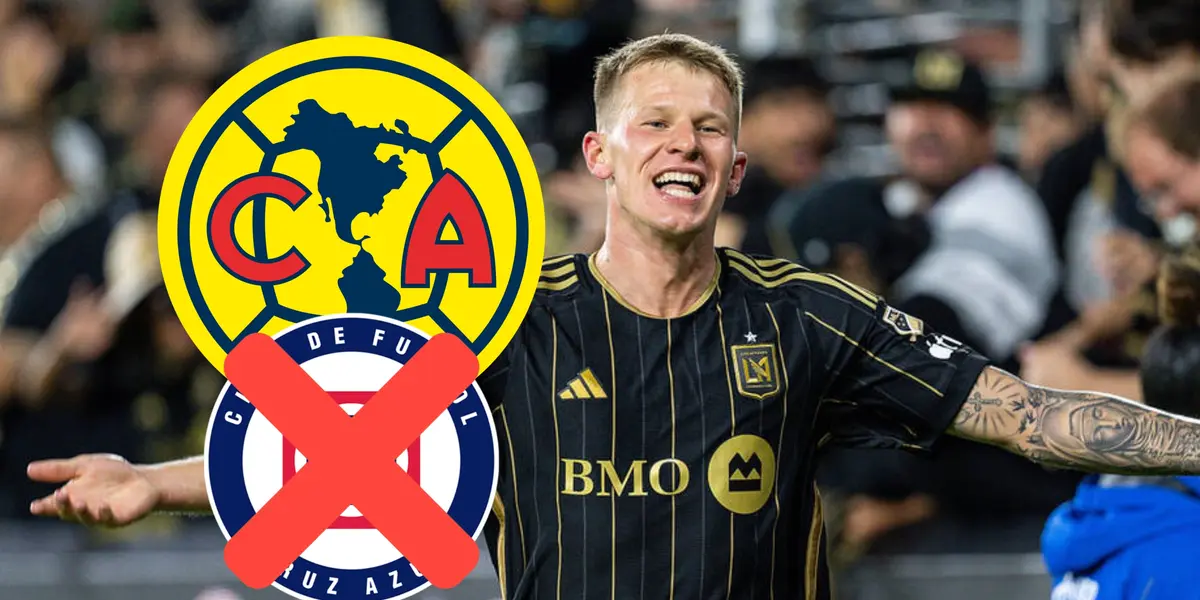 Mateusz Bogusz y escudos de Cruz Azul y América/Foto 'X'.