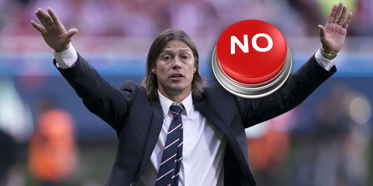 Matías Almeyda y botón rojo con la palabra 'no'/Foto TUDN.