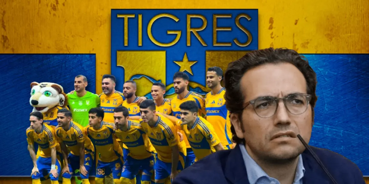 Mauricio Culebro confundido y jugadores de Tigres posando/Foto Graficrack.
