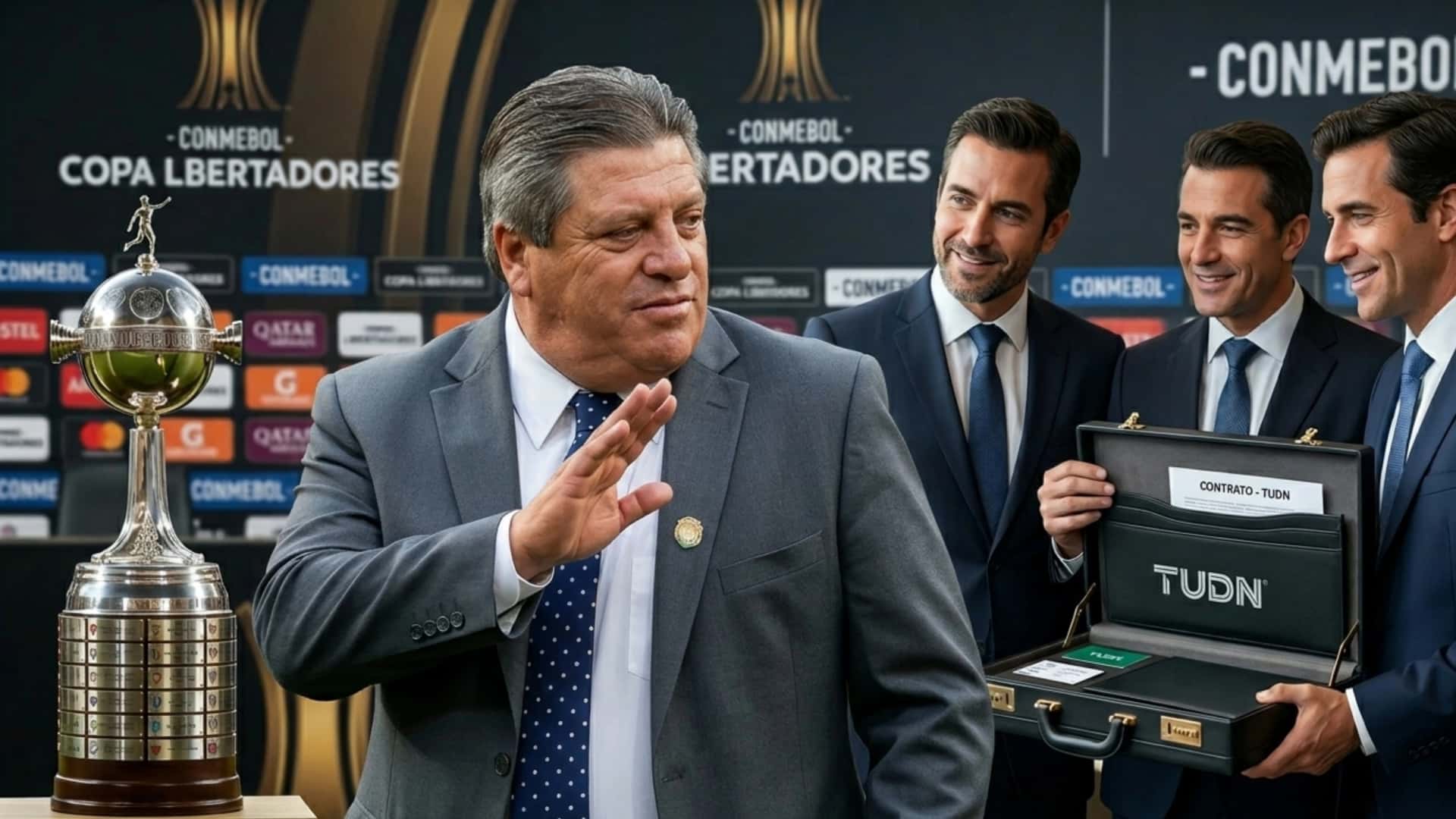 Miguel Herrera junto al trofeo de la Copa Libertadores