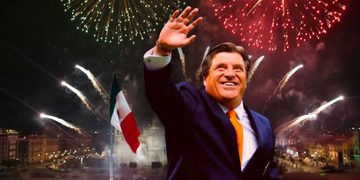 Miguel Herrera saludando y fuegos artificiales/Foto TV Notas.