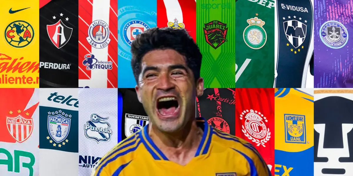 Nicolás Ibáñez junto a jerseys de la Liga MX / FOTO ABC NOTICIAS
