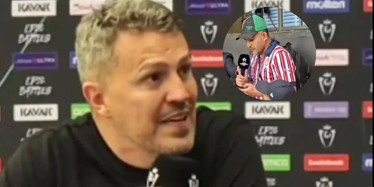 Óscar García Junyent junto a aficionado de Chivas / FOTO X