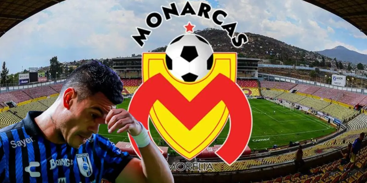 Pablo Barrera junto al escudo de Monarcas Morelia / FOTO FÚTBOL TOTAL