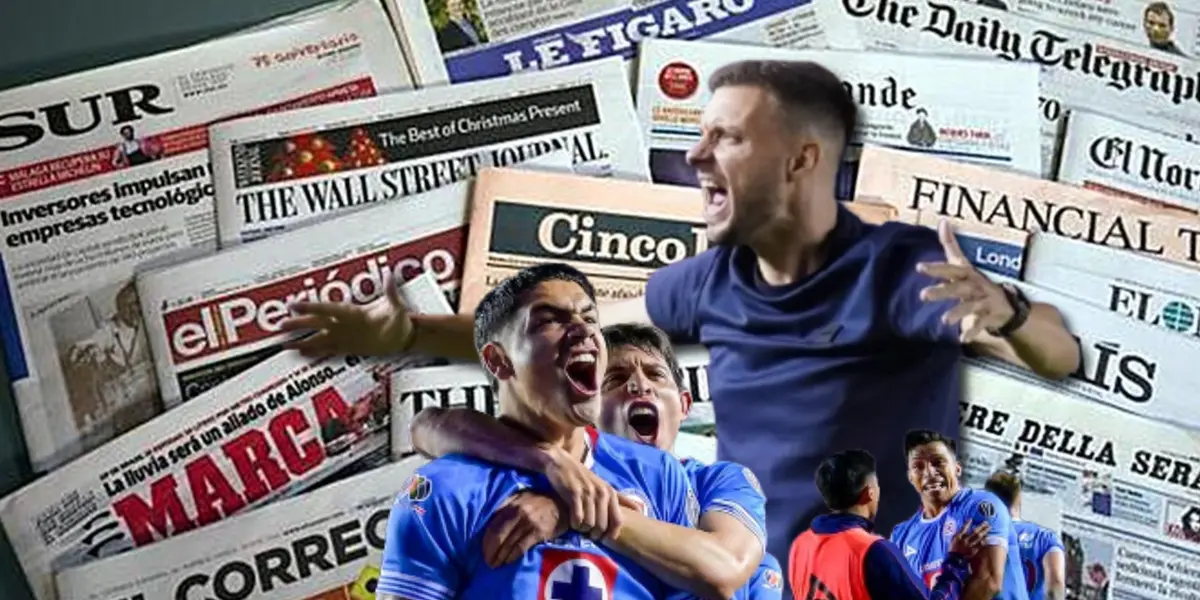 Periódicos del mundo, Martín Anselmi y jugadores de Cruz Azul celebrando/ Foto El Filtrador.