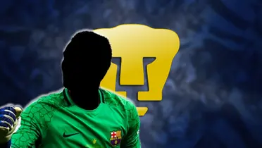 Portero incógnito del FC Barcelona junto al escudo de Pumas / FOTO LÓPEZ DÓRIGA DIGITAL