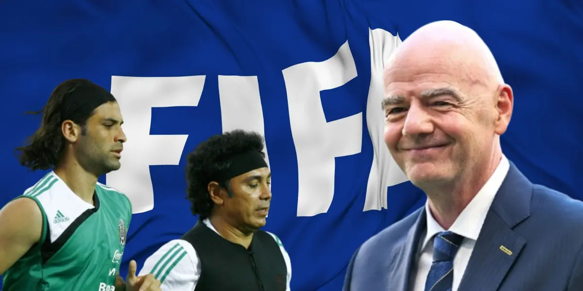 Rafa Márquez y Hugo Sánchez junto a Gianni Infantino / FOTO GETTY IMAGES