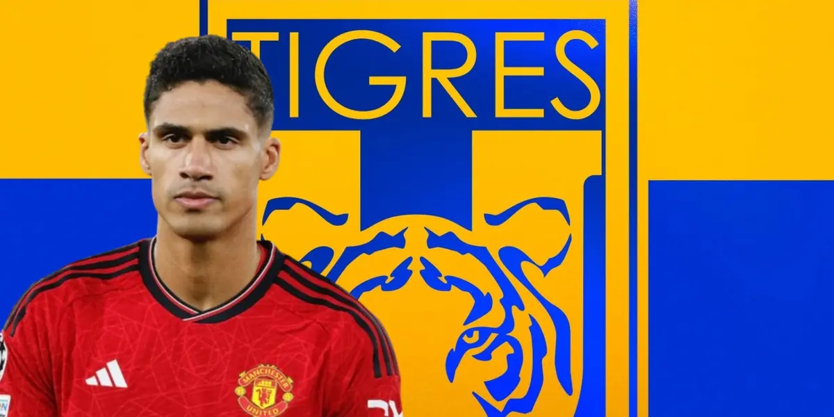 Raphäel Varane junto al escudo de Tigres / FOTO Facebook