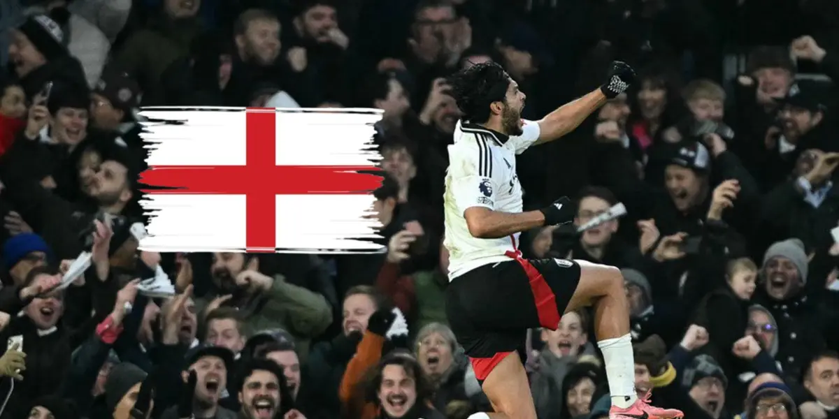 Raúl Jiménez celebrando y bandera de Inglaterra pintada/ Foto 'X'.