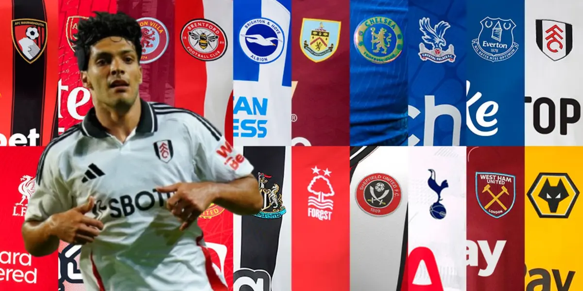 Raúl Jiménez junto a escudos de clubes de la Premier League / FOTO GETTY IMAGES