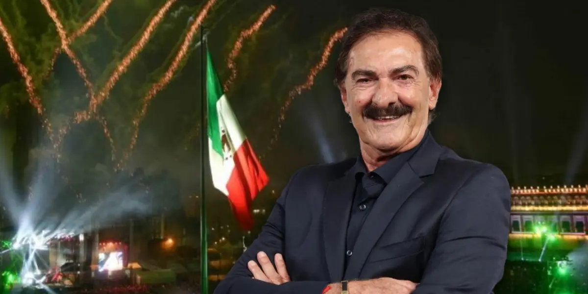 Ricardo La Volpe y bandera de México detrás/ Foto UNO TV.