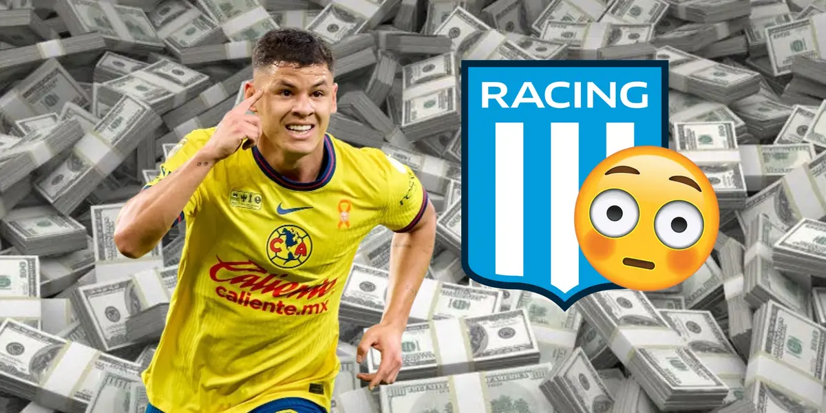 Richard Sánchez, escudo de Racing y emoji/Foto Atomix.