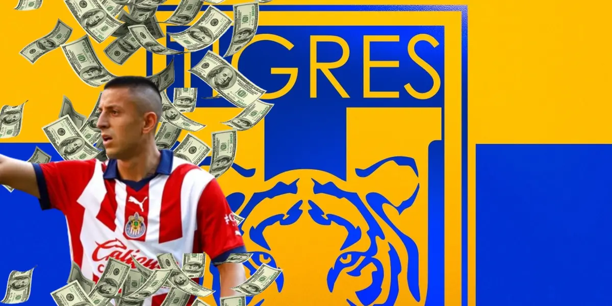 Roberto Alvarado junto al escudo de Tigres / FOTO IMAGO7