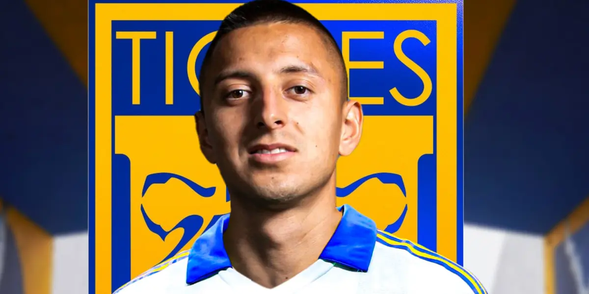 Roberto Alvarado junto al logo de Tigres / FOTO X