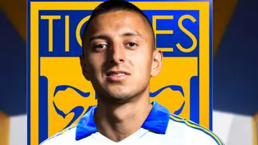 Roberto Alvarado junto al logo de Tigres / FOTO X