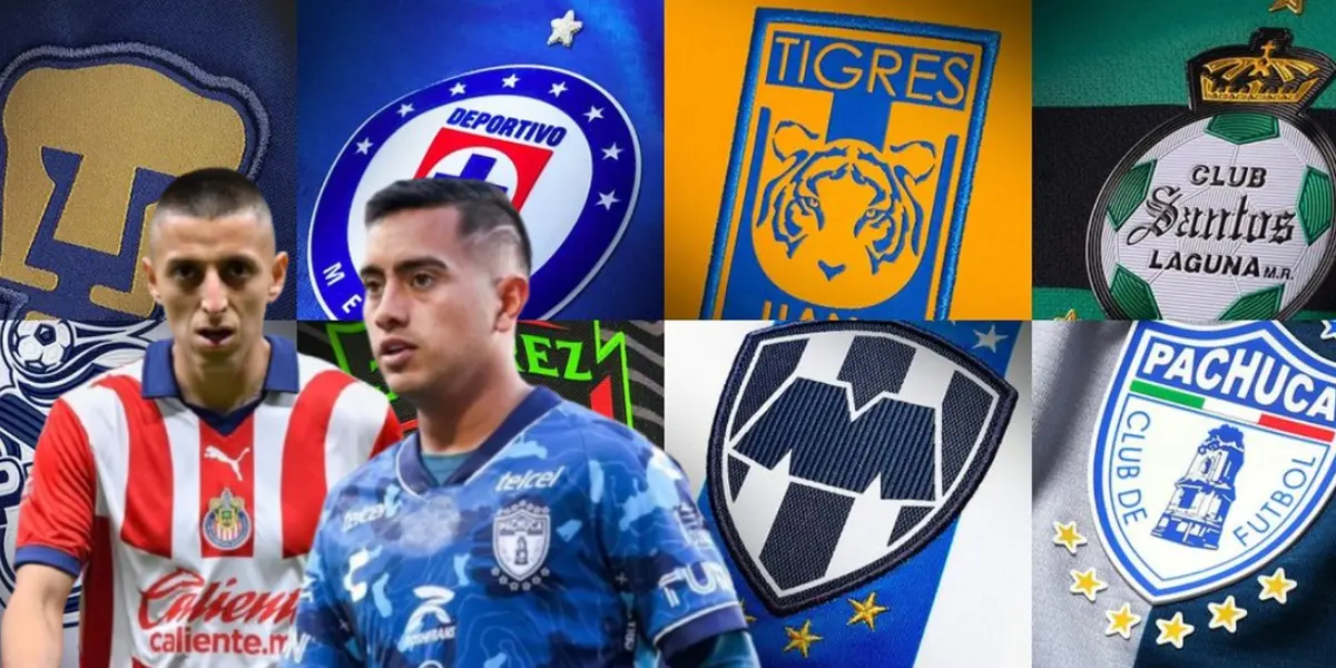 Roberto Alvarado y Erick Sánchez junto a escudos de la Liga MX