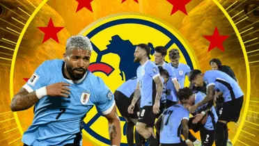 Rodrigo Aguirre celebrando y jugadores de Uruguay/Foto ESPN.