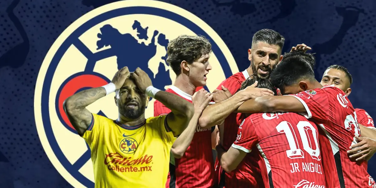 Rodrigo Aguirre con manos en la cabeza y futbolistas de Toluca celebrando/Foto Icon Sports.