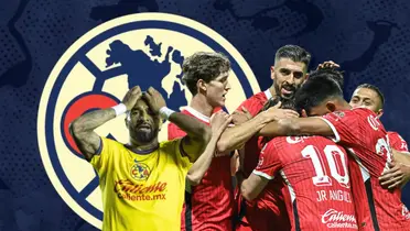 Rodrigo Aguirre con manos en la cabeza y futbolistas de Toluca celebrando/Foto Icon Sports.