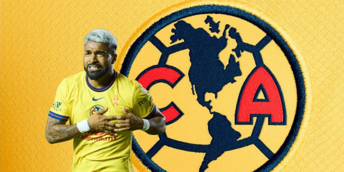 Rodrigo Aguirre y escudo de las Águilas/Foto Ameshop.