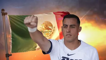 Rogelio Funes Mori y bandera de México detrás de el/ Foto Wallpapers.com