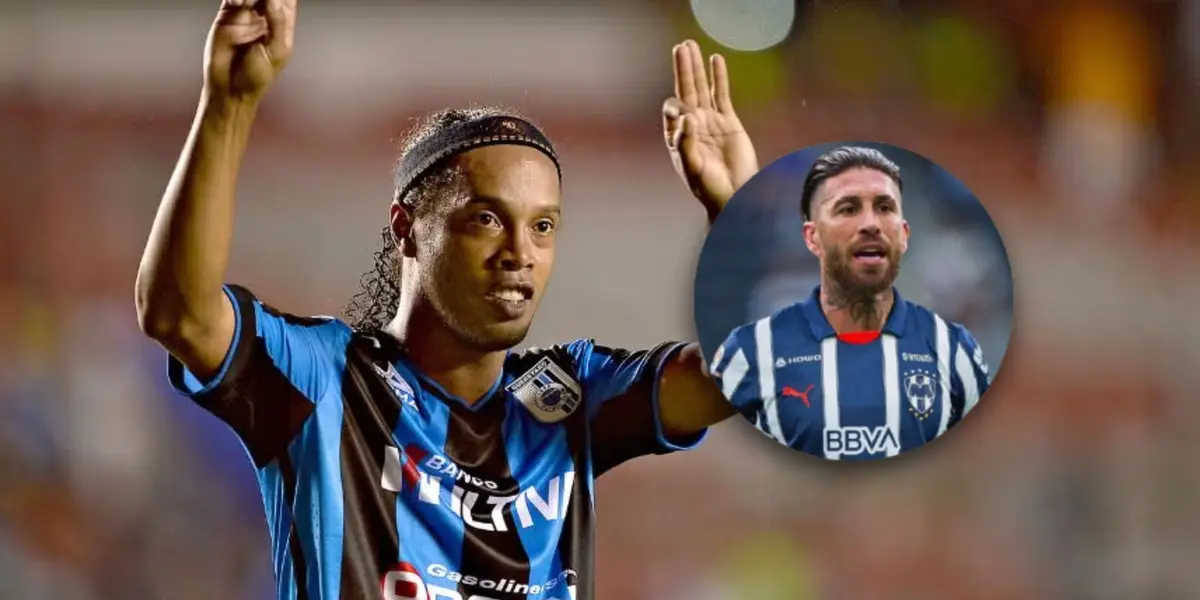 Ronaldinho con Querétaro y Sergio Ramos/Foto Récord.