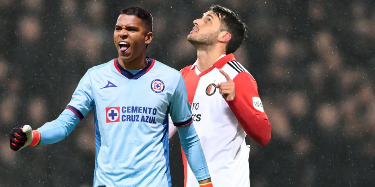 Santi Giménez celebrando gol. Foto: Soy Referee. Mier celebrando: Transfermarkt