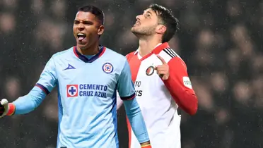 Santi Giménez celebrando gol. Foto: Soy Referee. Mier celebrando: Transfermarkt