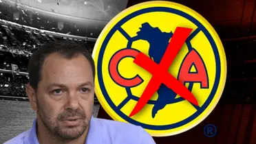 Santiago Baños y logo del América con cruz roja en medio/Foto San Telmo.