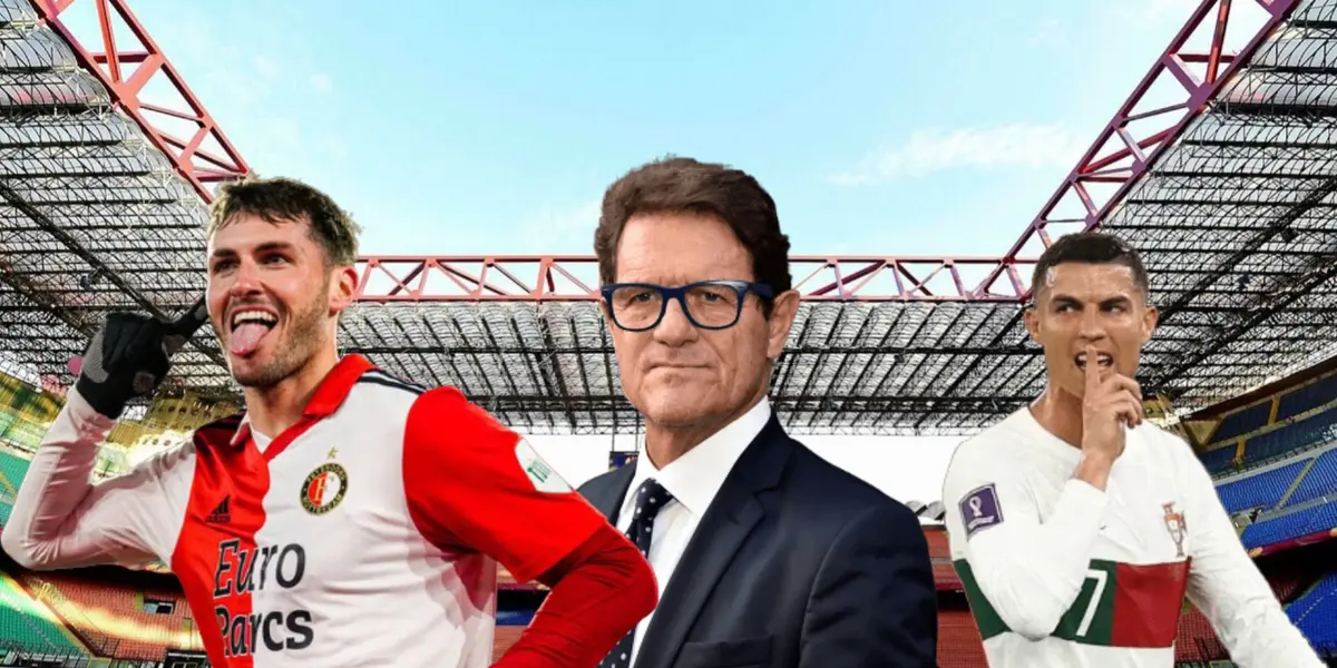 Santiago Giménez celebrando, Fabio Capello y Cristiano Ronaldo/ Foto Champions League.