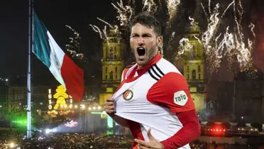 Santiago Giménez celebrando y zócalo de México/Foto Latinus.