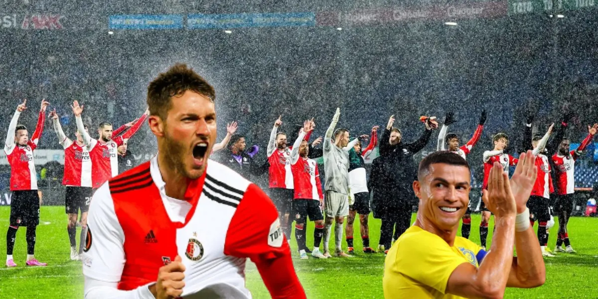 Santiago Giménez feliz y a su lado Cristiano Ronaldo aplaudiendo/ Foto ESPN.