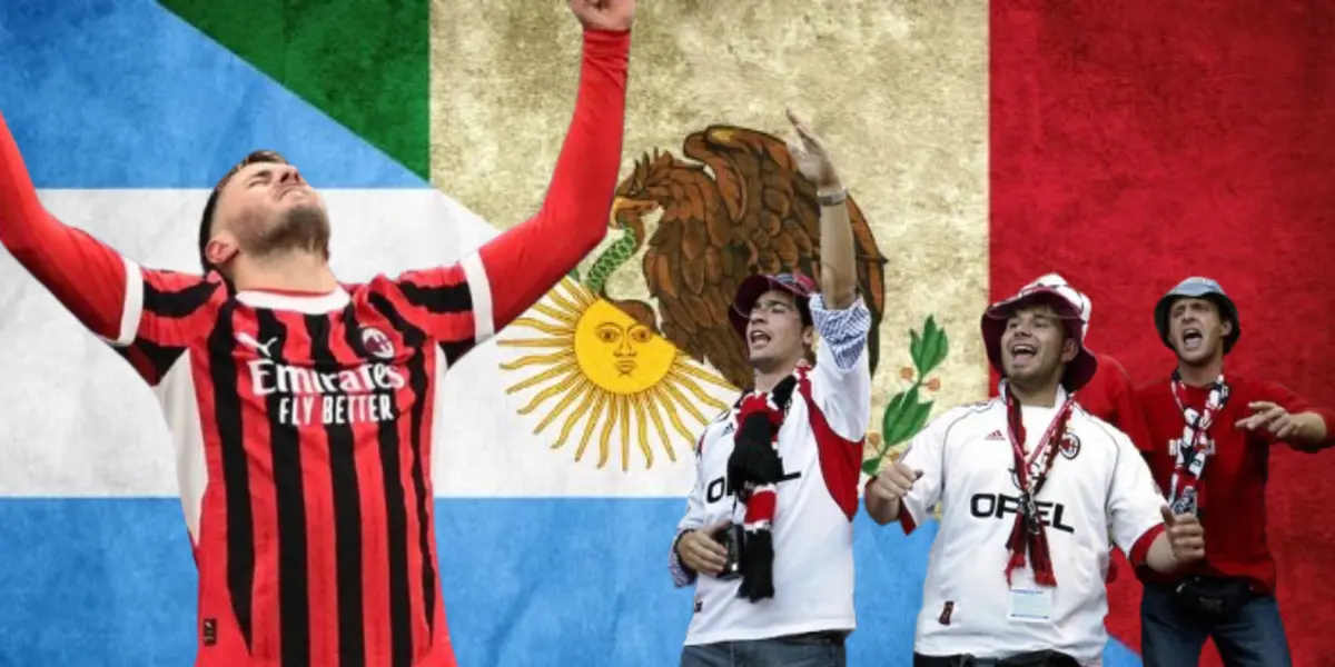 Santiago Giménez junto a aficionados del AC Milán / FOTO X