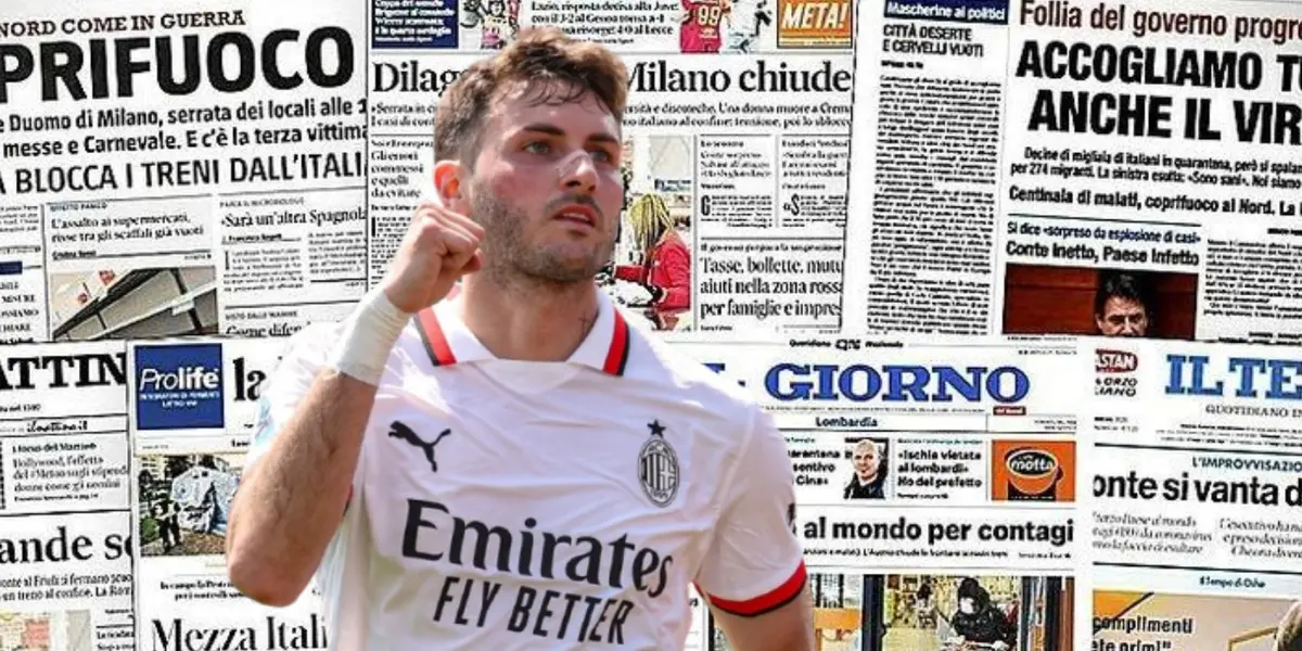 Santiago Giménez junto a diarios italianos / FOTO AC MILÁN