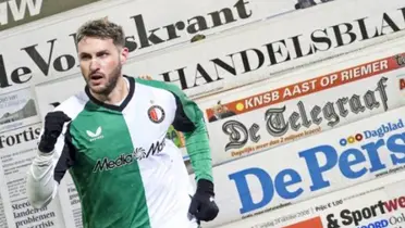 Santiago Giménez junto a diarios neerlandeses / FOTO X