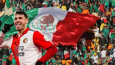 Santiago Giménez junto a la bandera de México / FOTO X
