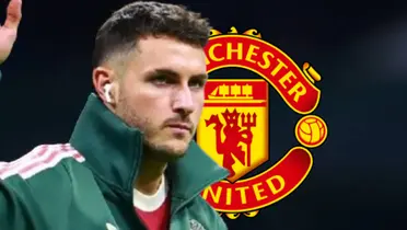 Santiago Giménez junto al logo del Manchester United / FOTO JUANFUTBOL