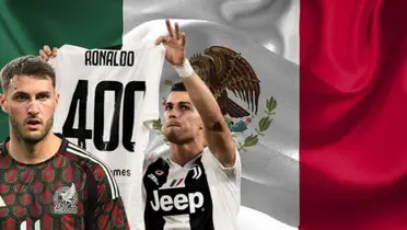 Santiago Giménez y Cristiano Ronaldo junto a la bandera de México / FOTO Facebook