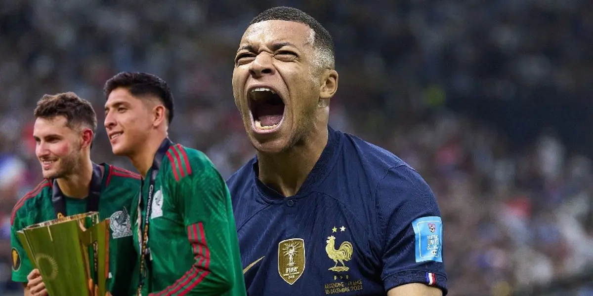 Santiago Giménez y Edson Álvarez junto a Mbappé / FOTO MEXSPORT