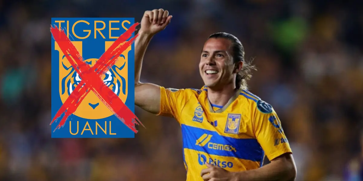 Sebastián Córdova junto al escudo de Tigres / FOTO TRANSFERMARKT