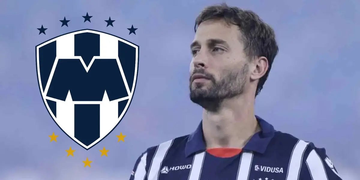 Sergio Canales junto al escudo de Monterrey / FOTO VOX POPULI
