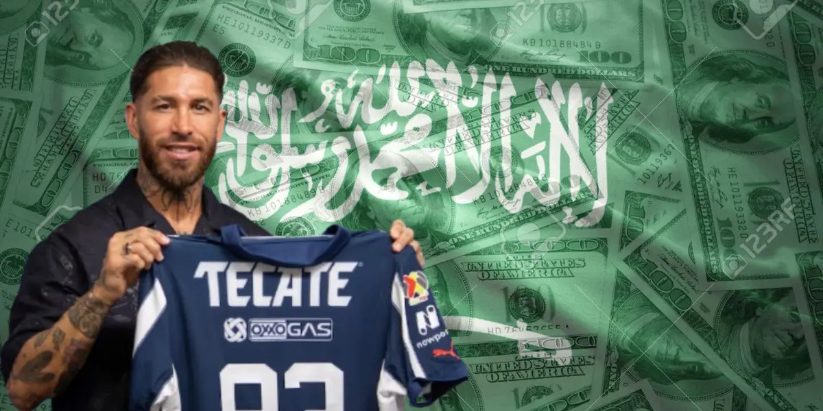 Sergio Ramos junto a la bandera de Arabia Saudita / FOTO EL PAÍS